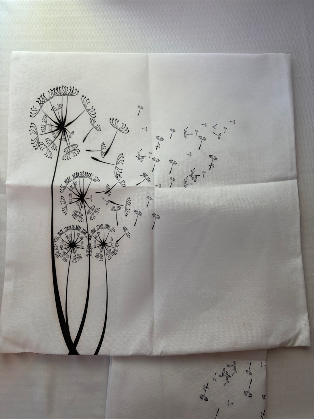 White Pillowcase Set with Black Dandelion Print 16”x 16”